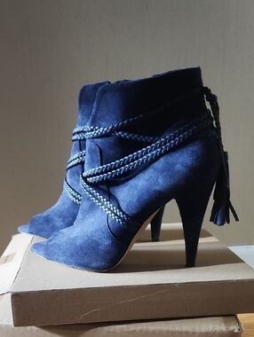 Vince Camuto Navy Suede Braided Tassel Ankle Booties